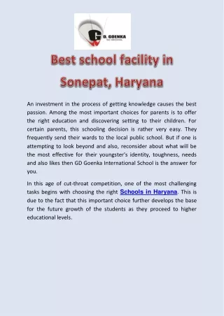 Best school facility in Sonepat, Haryana
