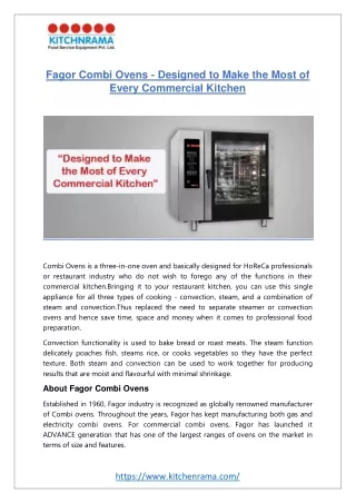 Combi Ovens - Designed to Make the Most of Every Commercial Kitchen