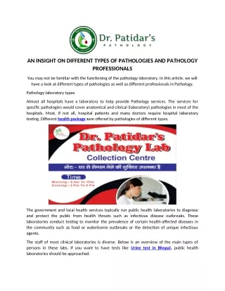 AN INSIGHT ON DIFFERENT TYPES OF PATHOLOGIES AND PATHOLOGY PROFESSIONALS