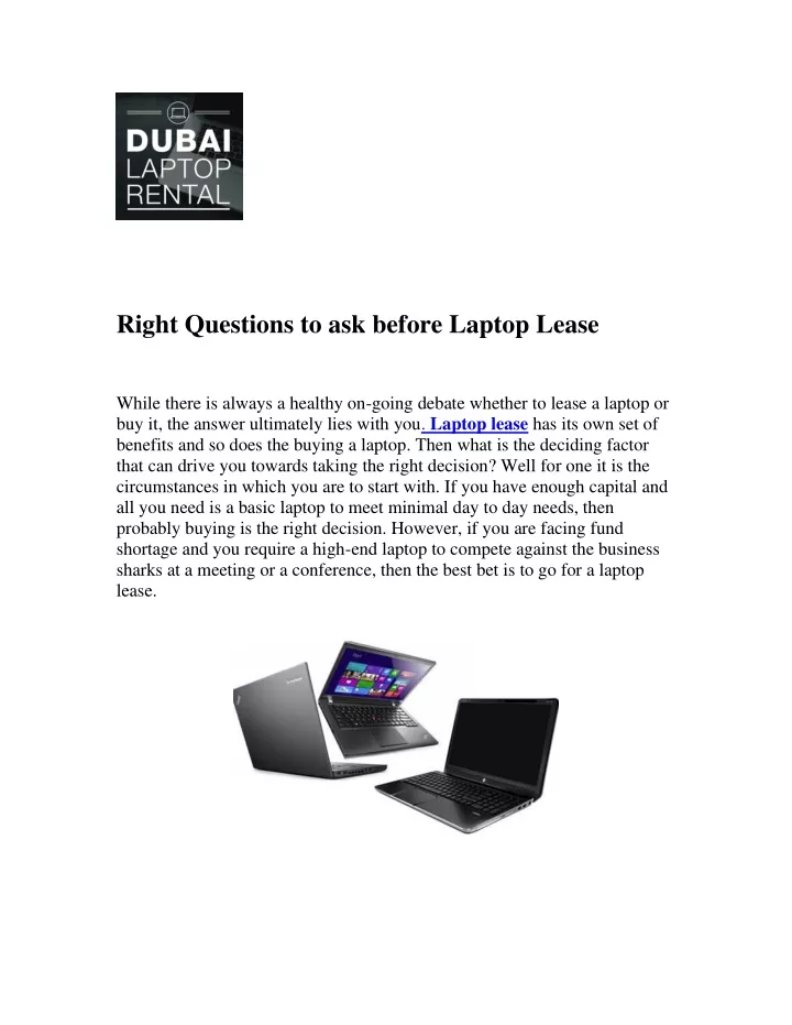 right questions to ask before laptop lease while
