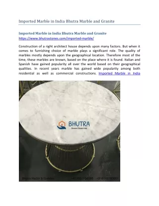 Imported Marble in India Bhutra Marble and Granite