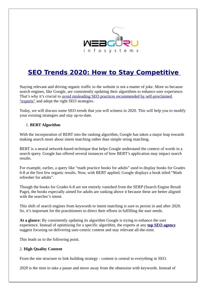 seo trends 2020 how to stay competitive