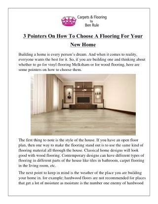 3 Pointers On How To Choose A Flooring For Your New Home