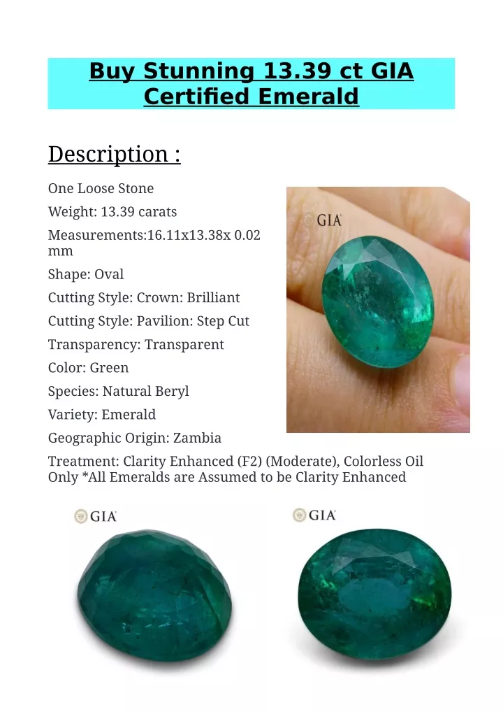 buy stunning 13 39 ct gia certified emerald