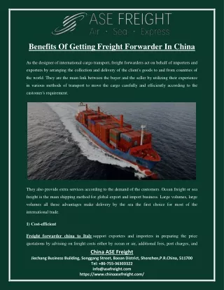 Benefits of getting freight forwarder in china