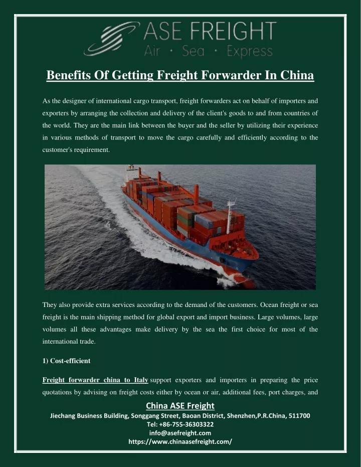 benefits of getting freight forwarder in china