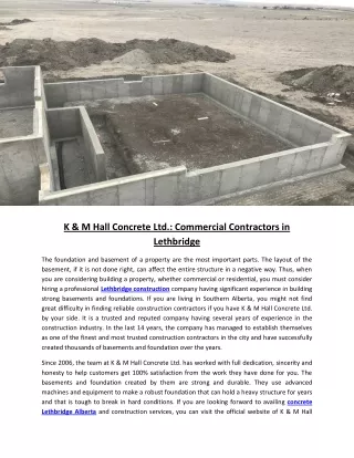 K & M Hall Concrete Ltd.: Commercial Contractors in Lethbridge
