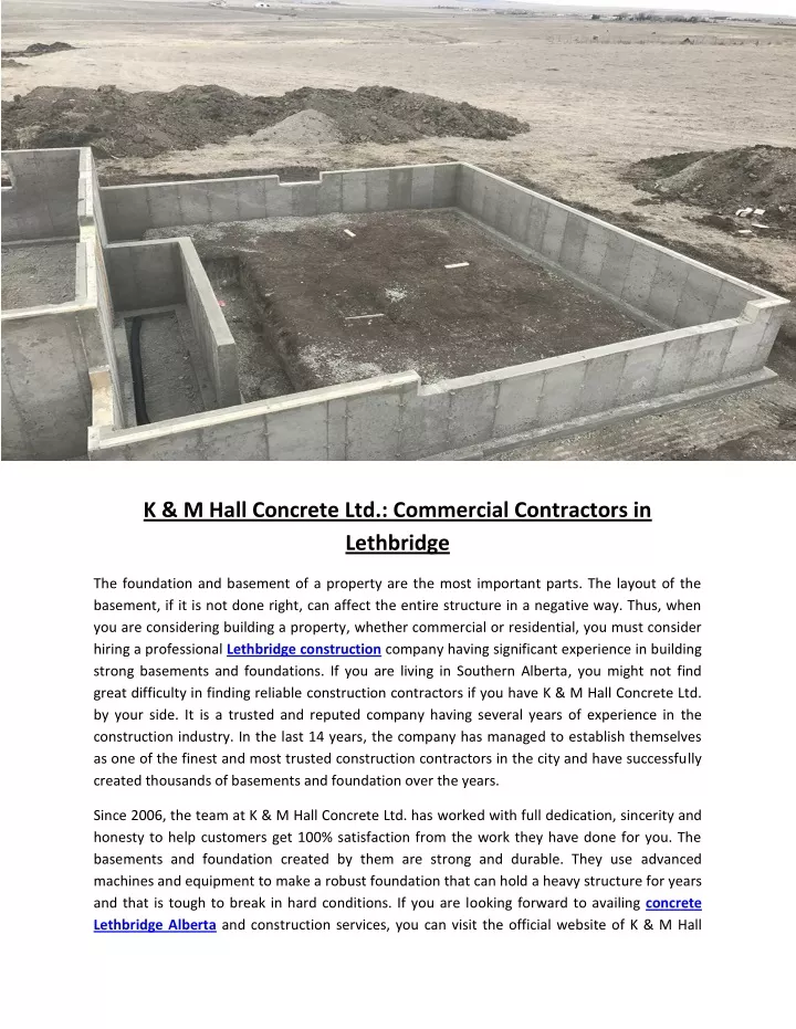 k m hall concrete ltd commercial contractors