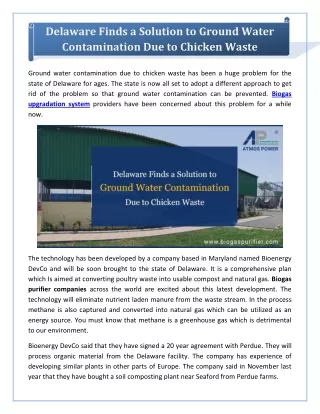 Delaware Finds a Solution to Ground Water Contamination Due to Chicken Waste