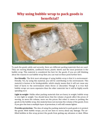 Why using bubble wrap to pack goods is beneficial?