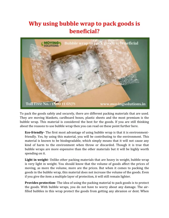 why using bubble wrap to pack goods is beneficial