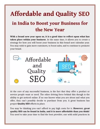 Affordable and Quality SEO in India to Boost your Business for the New Year