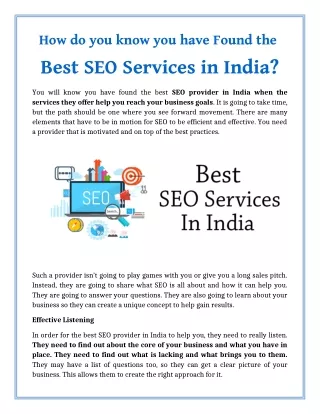 How do you know you have Found the Best SEO Services in India?
