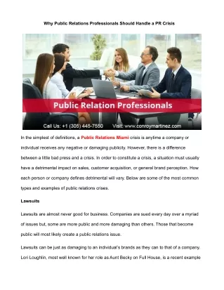 Why Public Relations Professionals Should Handle a PR Crisis