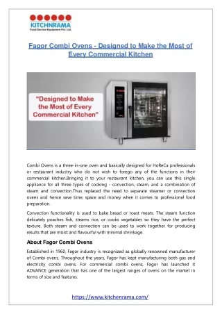 Combi Ovens - Designed to Make the Most of Every Commercial Kitchen