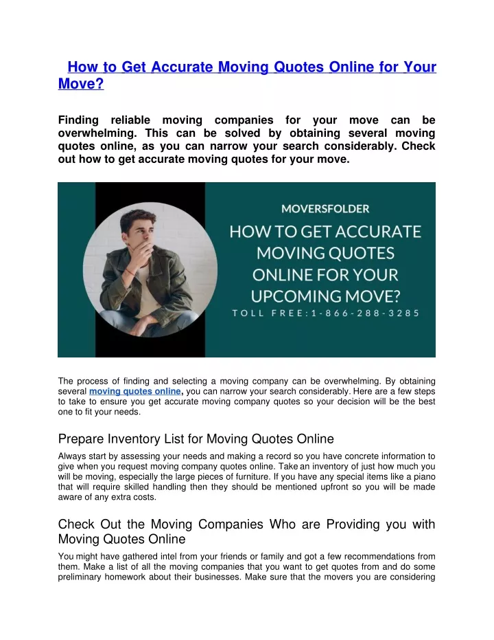how to get accurate moving quotes online for your