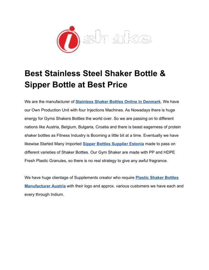 best stainless steel shaker bottle sipper bottle