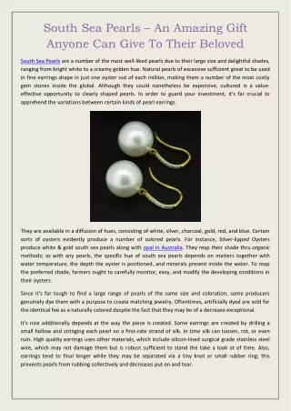 South Sea Pearls – An Amazing Gift Anyone Can Give To Their Beloved