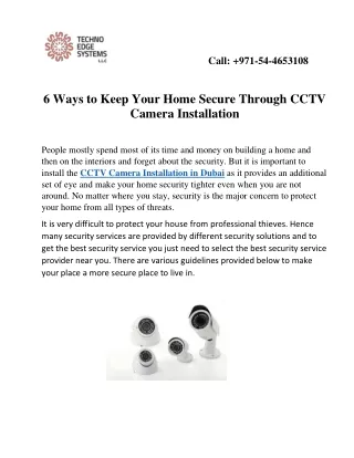 6 Ways to Keep Your Home Secure Through CCTV Camera Installation in Dubai