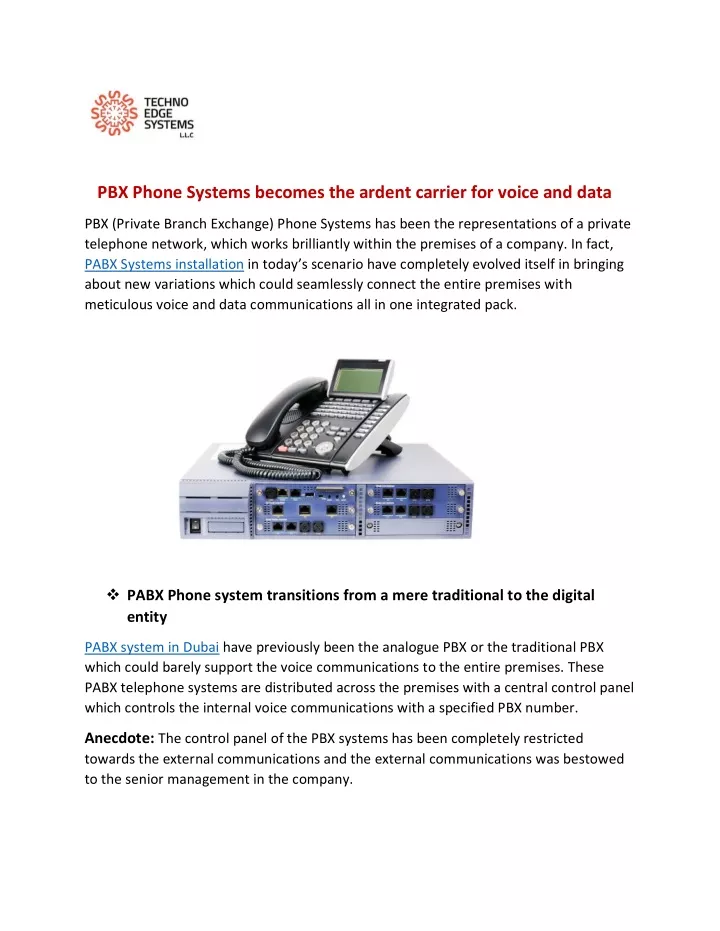 pbx phone systems becomes the ardent carrier