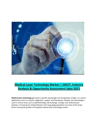 Medical Laser Technology Market Analysis Upto 2021