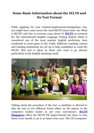 Some Basic Information about the IELTS & IELTS Test Format