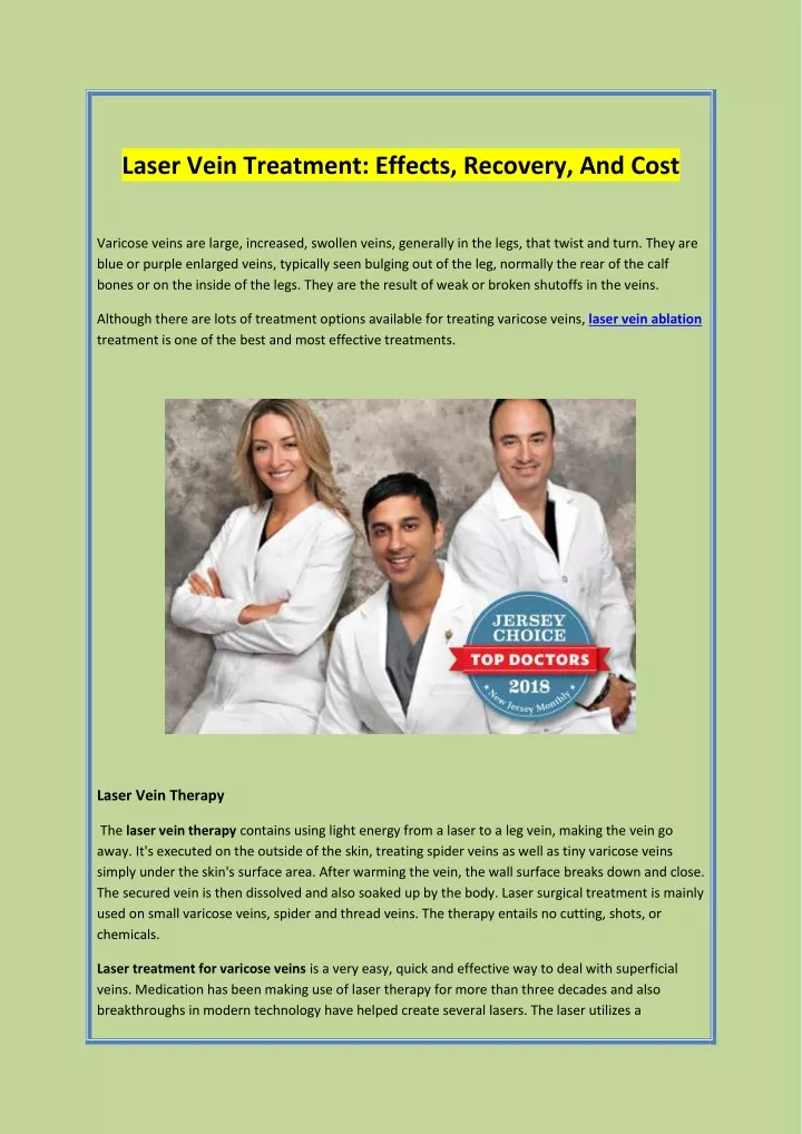 laser vein treatment effects recovery and cost
