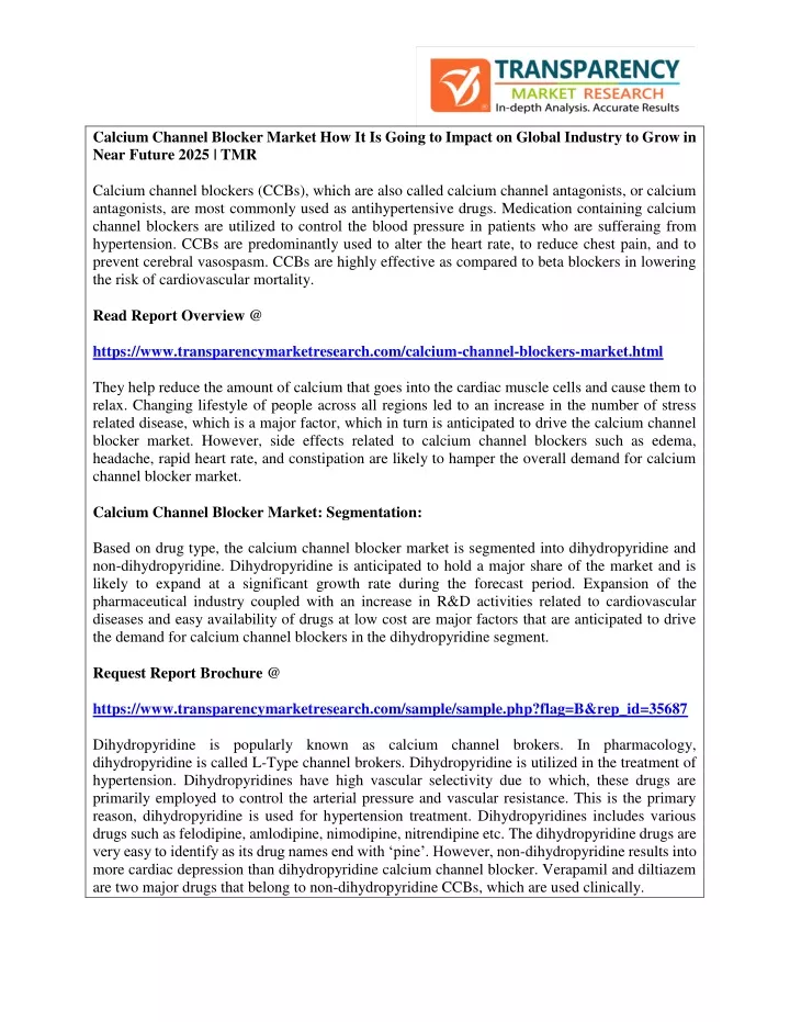 calcium channel blocker market how it is going