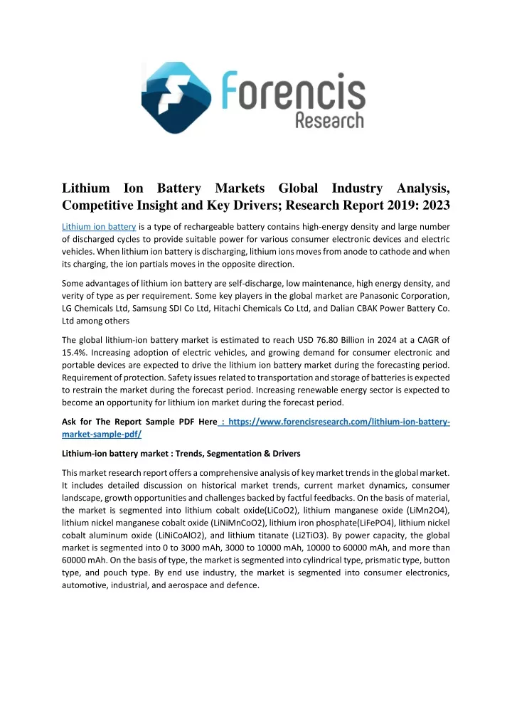 lithium ion battery markets global industry