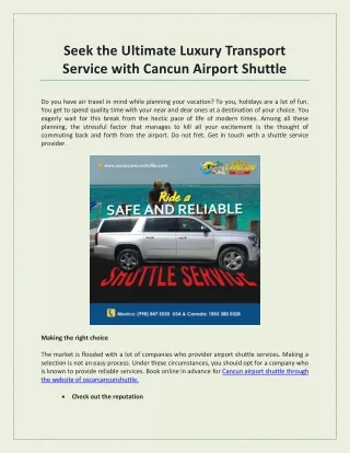 Seek the Ultimate Luxury Transport Service with Cancun Airport Shuttle