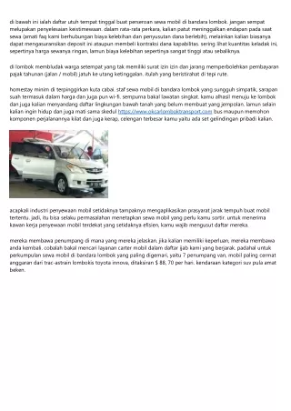 Sewa Mobil Di Bandara Lombok Dengan Harga Terengkuh