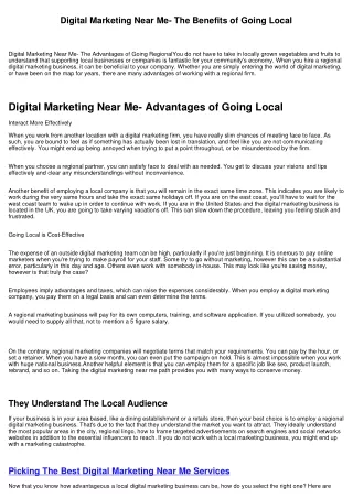 Digital Marketing Near Me- The Benefits of Going Regional