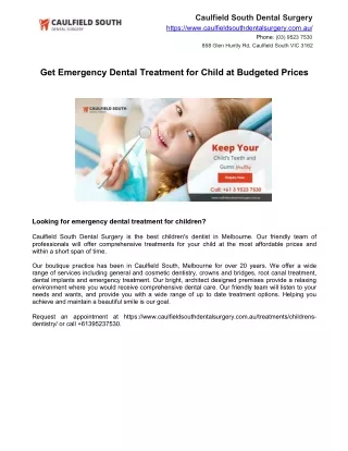 Get Emergency Dental Treatment for Child at Budgeted Prices