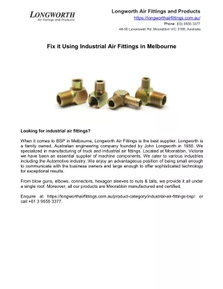 Fix it Using Industrial Air Fittings in Melbourne