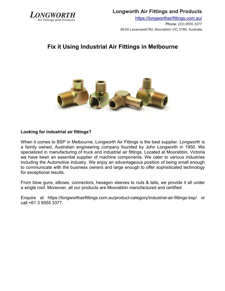 longworth air fittings and products https