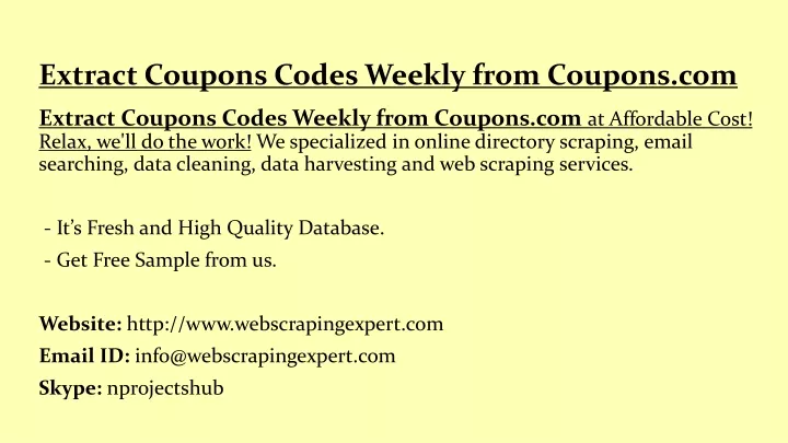 extract coupons codes weekly from coupons com