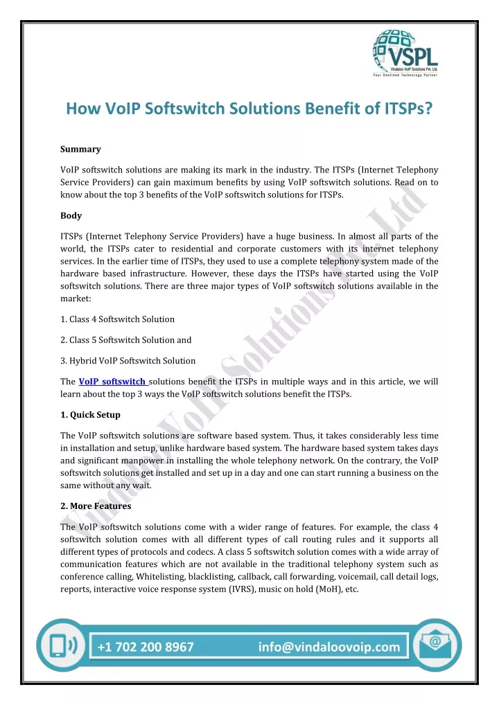how voip softswitch solutions benefit of itsps