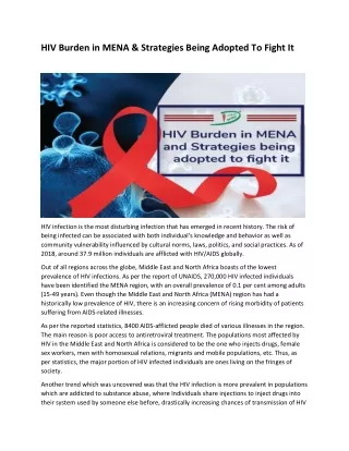 HIV Burden in MENA and Strategies being adopted to fight it