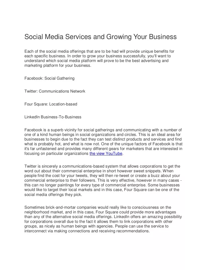 social media services and growing your business