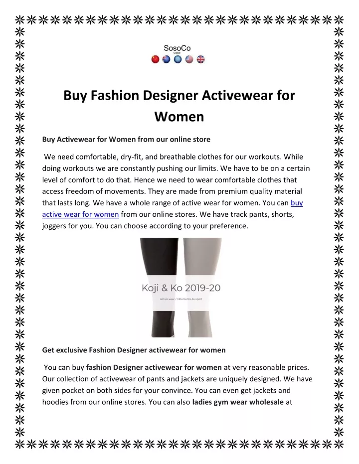 buy fashion designer activewear for women