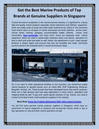 Get the Best Marine Products of Top Brands at Genuine Suppliers in Singapore
