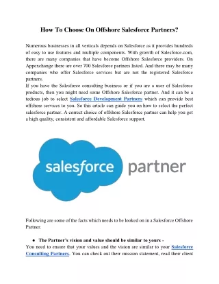 How To Choose On Offshore Salesforce Partners?