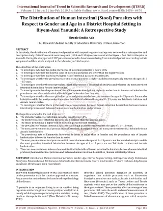 The Distribution of Human Intestinal Stool Parasites with Respect to Gender and Age in a District Hospital Setting in Bi