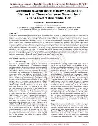 Assessment on Accumulation of Heavy Metals and its Effect on Liver Tissues of Harpodon Nehereus from Mumbai Coast of Mah
