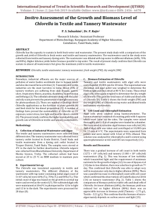 Invitro Assessment of the Growth and Biomass Level of Chlorella in Textile and Tannery Wastewater