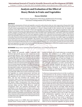 Analysis and Evaluation of the Effect of Heavy Metals in Fruits and Vegetables