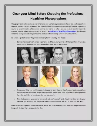 Clear your Mind Before Choosing the Professional Headshot Photographers