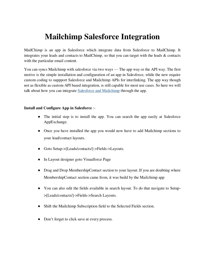 mailchimp salesforce integration