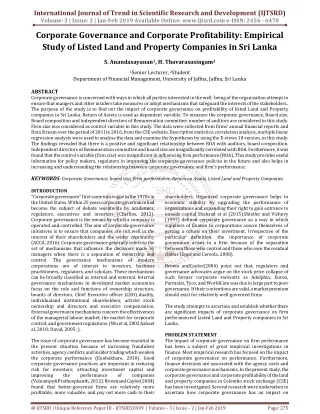 Corporate Governance and Corporate Profitability Empirical Study of Listed Land and Property Companies in Sri Lanka