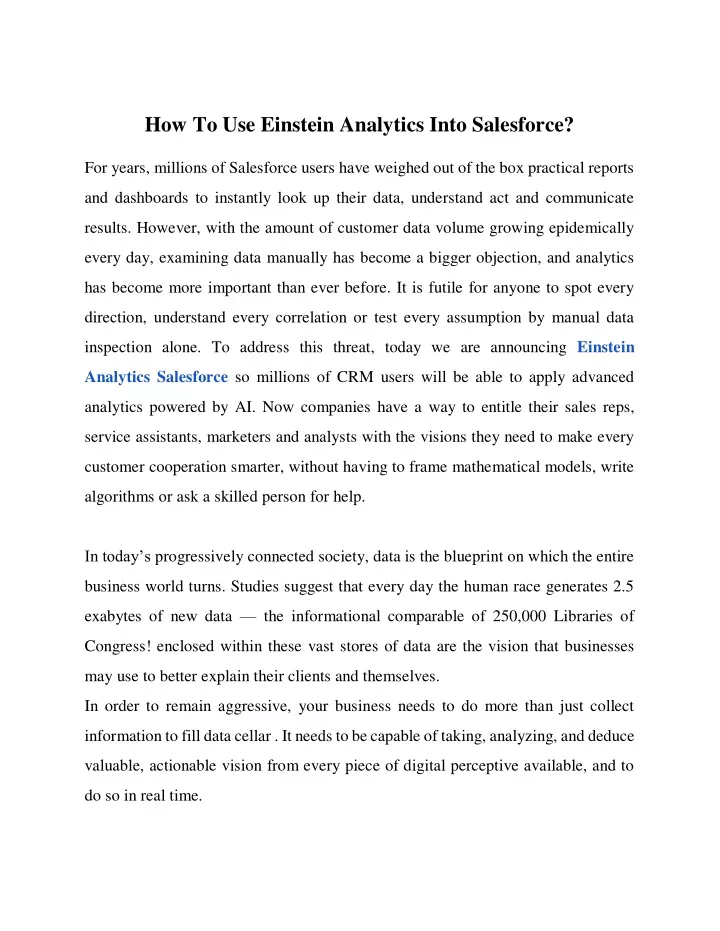 how to use einstein analytics into salesforce